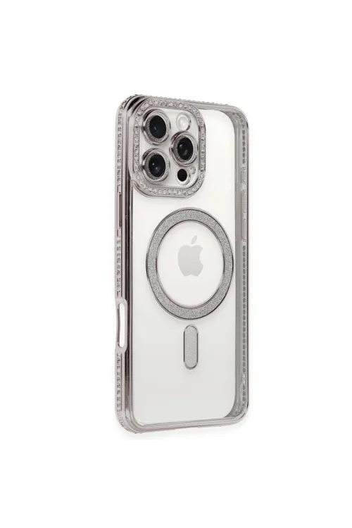 Apple İphone 16 Pro Kılıf Joke Simli Magneticsafe Kılıf - Pembe