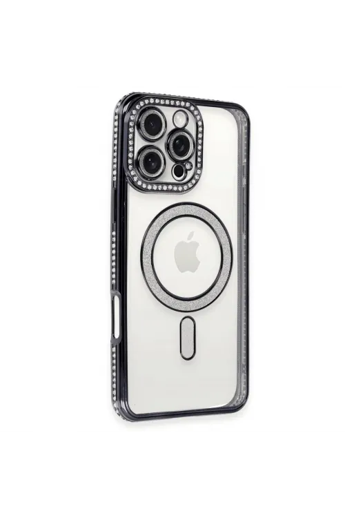 Apple İphone 16 Pro Kılıf Joke Simli Magneticsafe Kılıf - Siyah