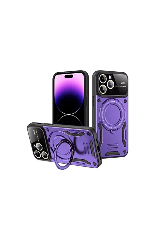 Apple İphone 16 Pro Kılıf Joy Lens Standlı Kapak - Mor