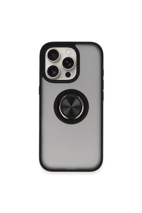 Apple İphone 16 Pro Kılıf Montreal Yüzüklü Silikon Kapak - Siyah