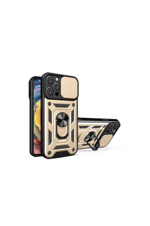 Apple İphone 16 Pro Kılıf Pars Lens Yüzüklü Silikon - Gold