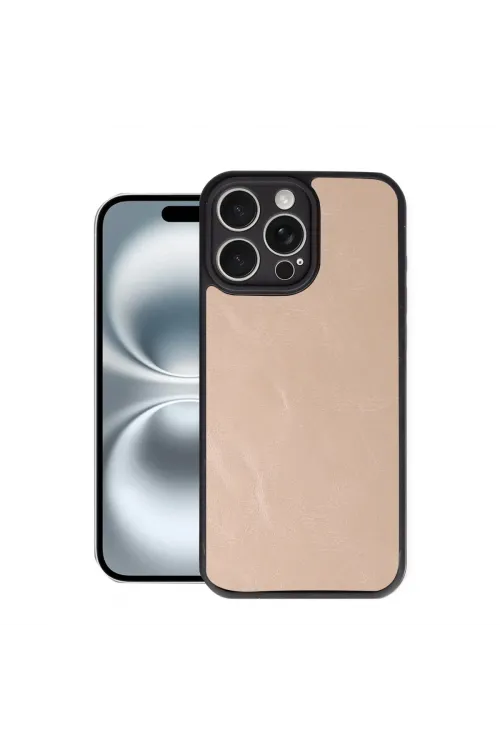 Apple İphone 16 Pro Max Kılıf Aras Deri Kapak - Pudra