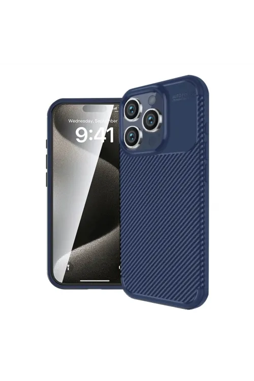 Apple İphone 16 Pro Max Kılıf Auto Focus Karbon Kapak - Lacivert
