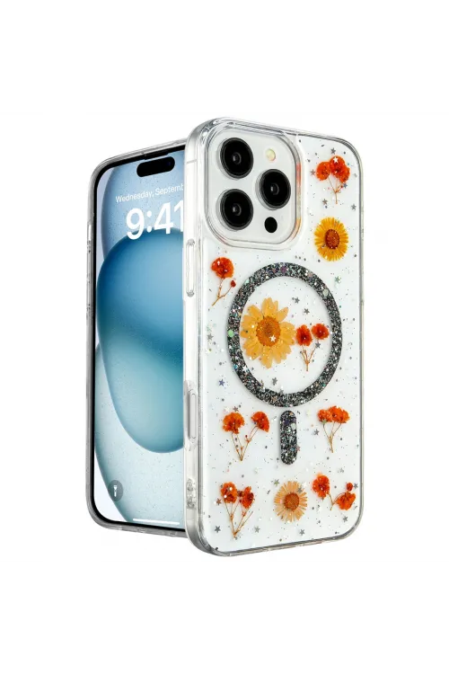 Apple İphone 16 Pro Max Kılıf Daisy Simli Magsafe Kapak - Siyah
