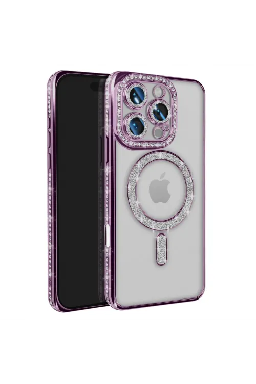 Apple İphone 16 Pro Max Kılıf Joke Simli Magneticsafe Kılıf - Derin Mor