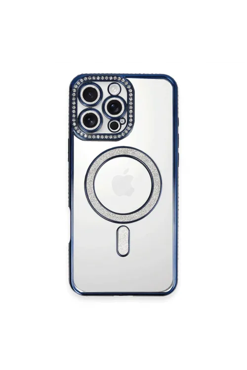 Apple İphone 16 Pro Max Kılıf Joke Simli Magneticsafe Kılıf - Lacivert