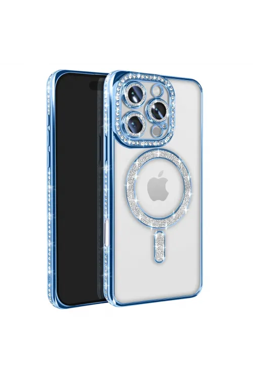 Apple İphone 16 Pro Max Kılıf Joke Simli Magneticsafe Kılıf - Mavi