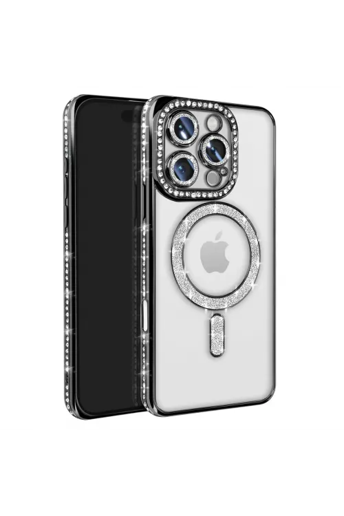 Apple İphone 16 Pro Max Kılıf Joke Simli Magneticsafe Kılıf - Siyah