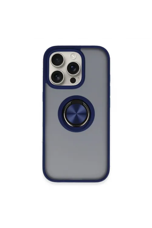 Apple İphone 16 Pro Max Kılıf Montreal Yüzüklü Silikon Kapak - Lacivert