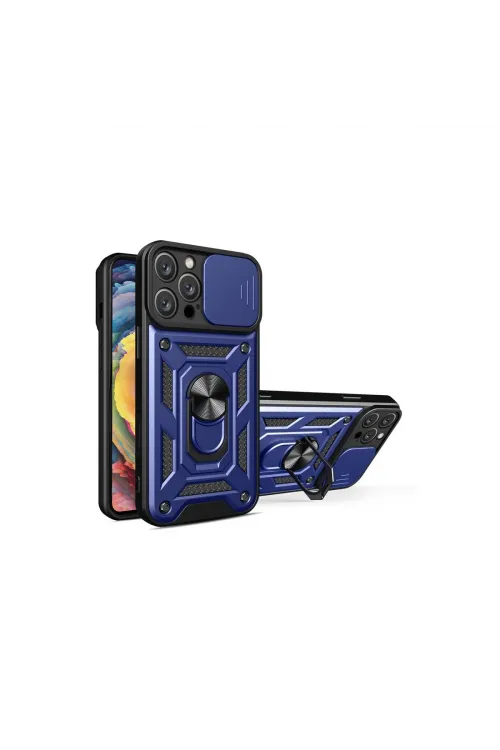 Apple İphone 16 Pro Max Kılıf Pars Lens Yüzüklü Silikon - Lacivert