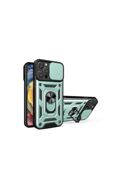 Apple İphone 16 Pro Max Kılıf Pars Lens Yüzüklü Silikon - Yeşil
