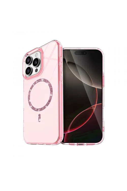 Apple iPhone 16 Pro Max Live Diamond Magsafe Kapak - Pembe