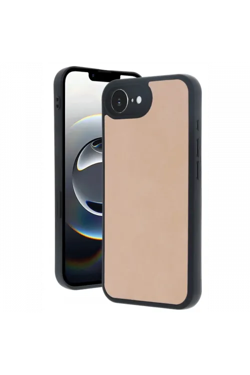 Apple iPhone 16E Kılıf Aras Deri Kapak - Pudra