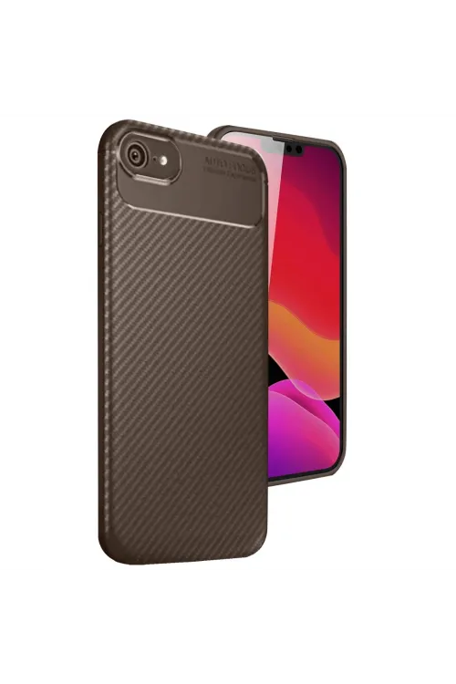 Apple İphone 16e Kılıf Auto Focus Karbon Kapak - Kahverengi