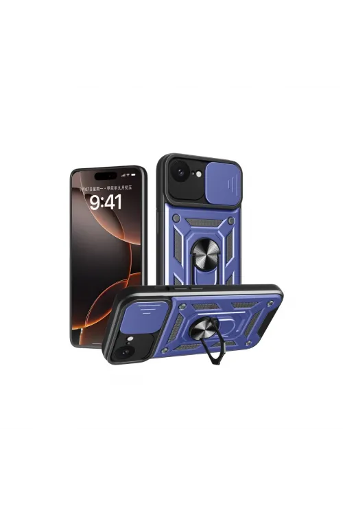Apple İphone 16e Kılıf Pars Lens Yüzüklü Silikon - Lacivert