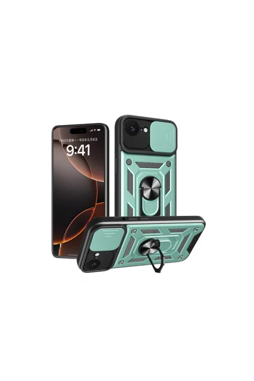 Apple İphone 16e Kılıf Pars Lens Yüzüklü Silikon - Yeşil