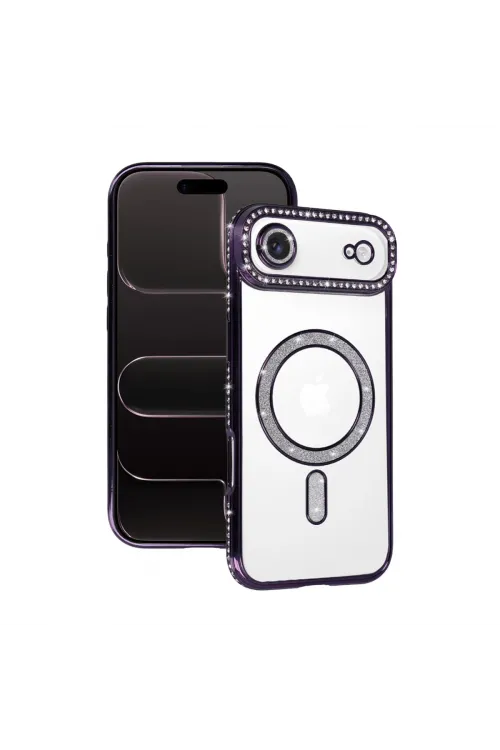 Apple İphone 17 Air Joke Simli Magneticsafe Kılıf - Derin Mor
