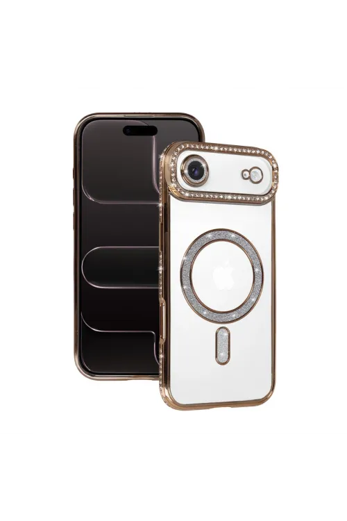 Apple İphone 17 Air Joke Simli Magneticsafe Kılıf - Gold
