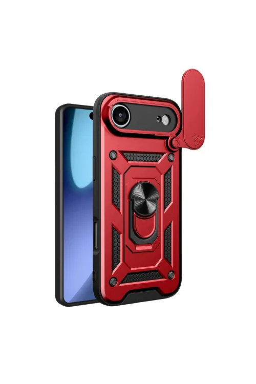 Apple İphone 17 Air Pars Lens Yüzüklü Silikon - Kırmızı