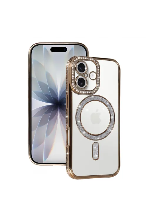 Apple İphone 17 Joke Simli Magneticsafe Kılıf - Gold