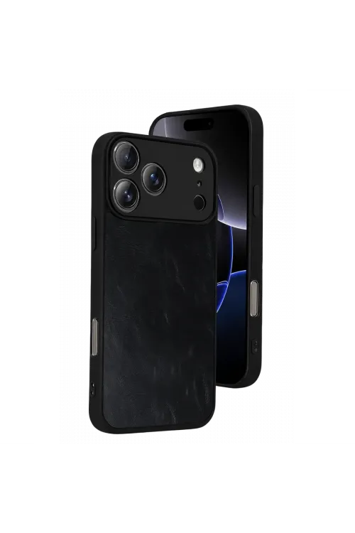 Apple İphone 17 Pro Aras Deri Kapak - Siyah