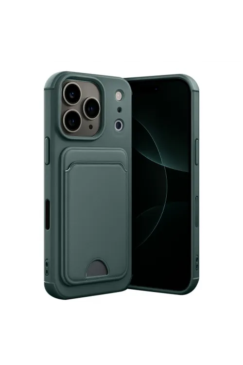 Apple İphone 17 Pro Kelvin Kartvizitli Silikon - Koyu Yeşil