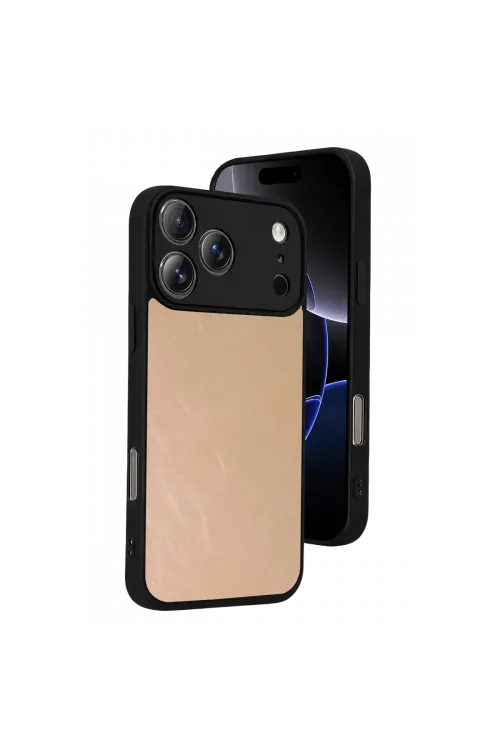 Apple İphone 17 Pro Max Aras Deri Kapak - Pudra