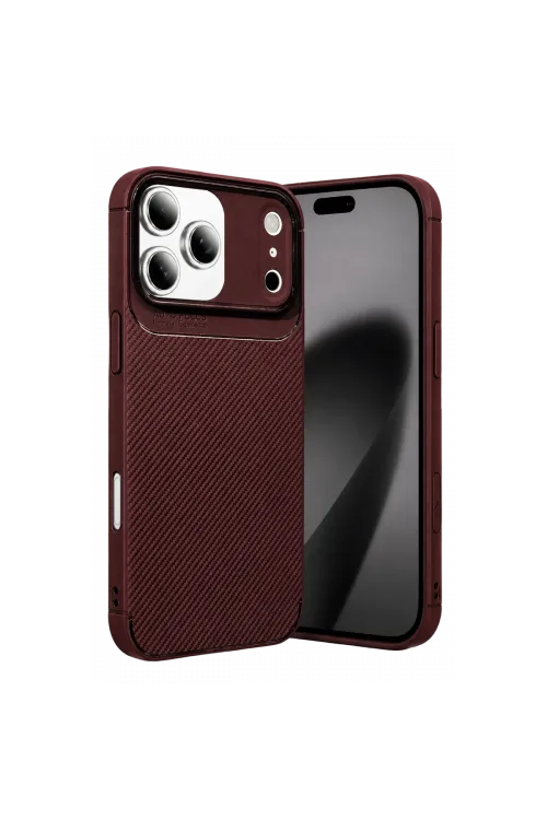 Apple İphone 17 Pro Max Auto Focus Karbon Kapak - Bordo