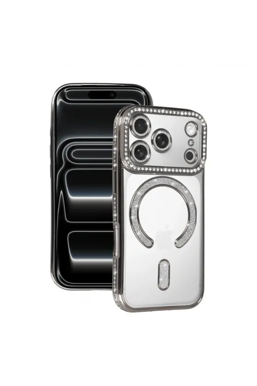 Apple İphone 17 Pro Max Joke Simli Magneticsafe Kılıf - Gümüş