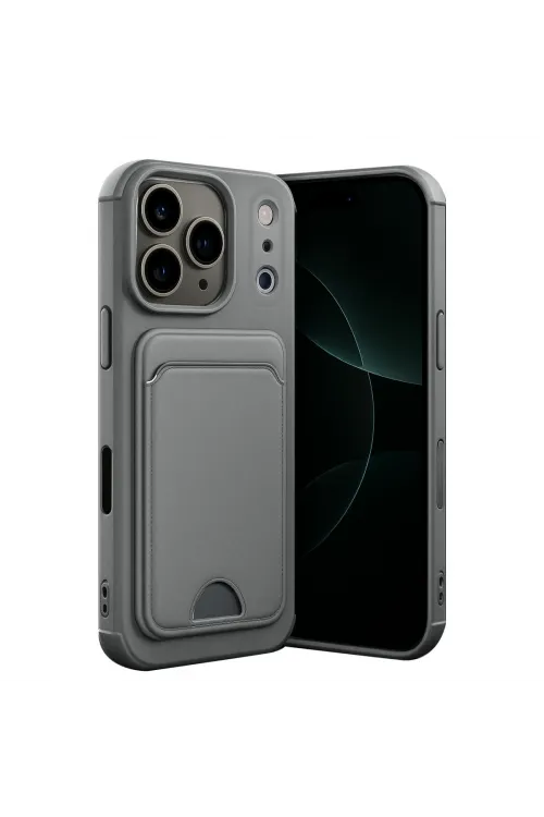 Apple İphone 17 Pro Max Kelvin Kartvizitli Silikon - Gri
