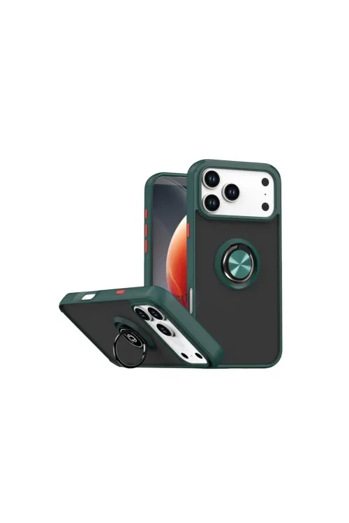 Apple İphone 17 Pro Max Montreal Yüzüklü Silikon Kapak - Yeşil
