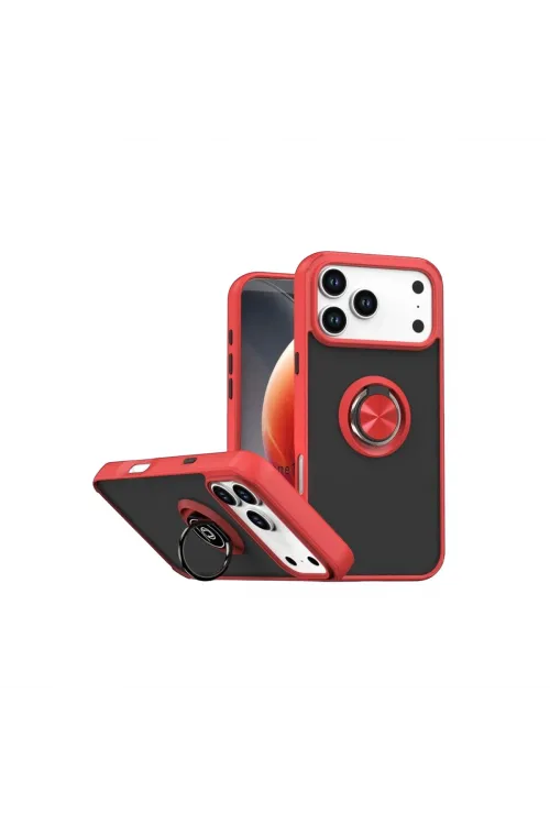 Apple İphone 17 Pro Montreal Yüzüklü Silikon Kapak - Kırmızı