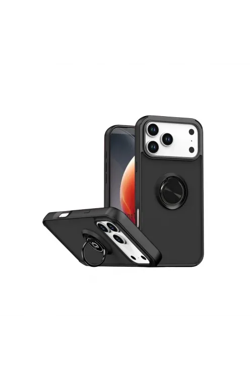 Apple İphone 17 Pro Montreal Yüzüklü Silikon Kapak - Siyah