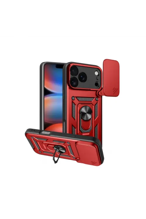 Apple İphone 17 Pro Pars Lens Yüzüklü Silikon - Kırmızı