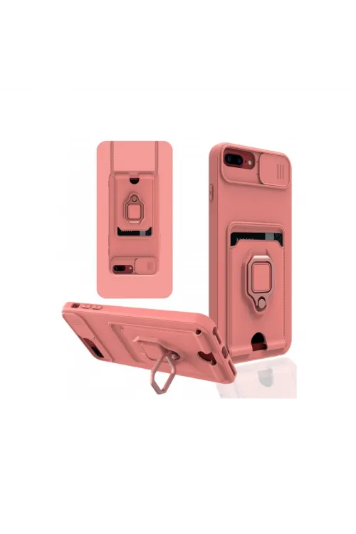 Apple İphone 7 Plus Kılıf Zuma Kartvizitli Yüzüklü Silikon - Pembe