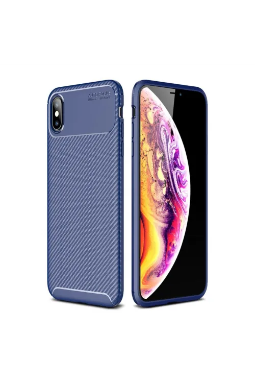 Apple İphone Xs Max Kılıf Auto Focus Karbon Kapak - Lacivert