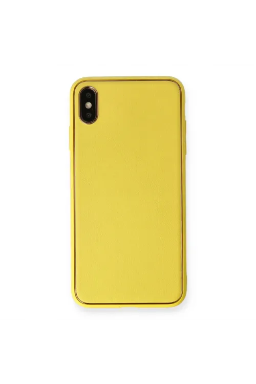 Apple İphone Xs Max Kılıf Coco Deri Silikon Kapak - Sarı