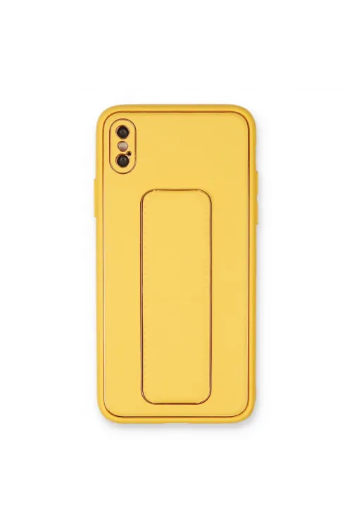 Apple İphone Xs Max Kılıf Coco Deri Standlı Kapak - Sarı