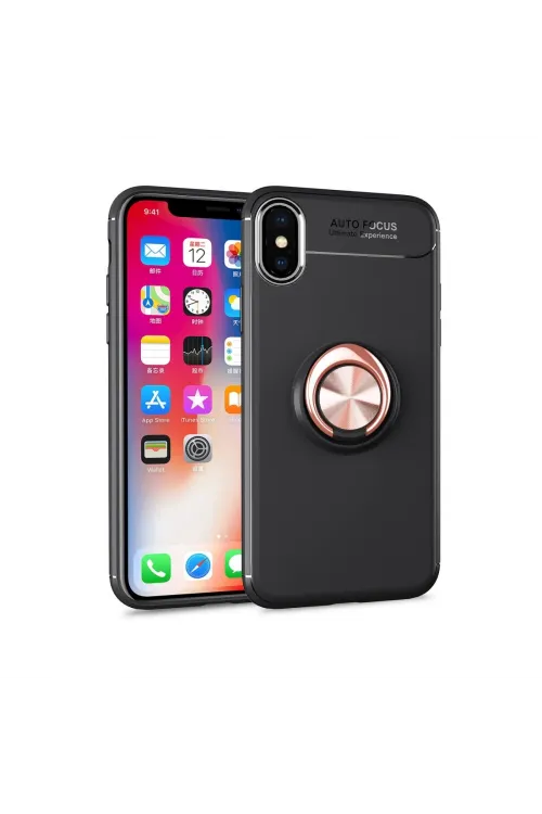 Apple İphone Xs Max Kılıf Range Yüzüklü Silikon - Siyah-gold