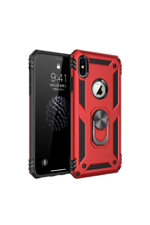 Apple İphone Xs Max Kılıf Sofya Yüzüklü Silikon Kapak - Kırmızı