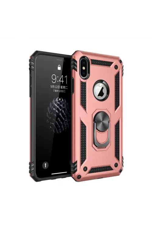 Apple İphone Xs Max Kılıf Sofya Yüzüklü Silikon Kapak - Rose