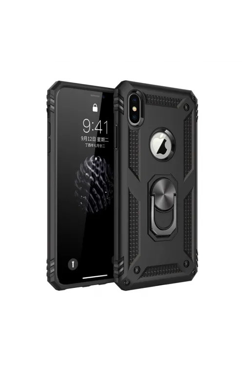 Apple İphone Xs Max Kılıf Sofya Yüzüklü Silikon Kapak - Siyah