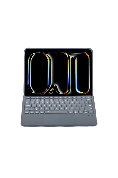 Apple T5510d İpad Pro 13 (2024) Kılıf Palermo Ledli Klavyeli Standlı Tablet Kılıfı - Siyah