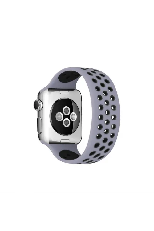 Apple Watch 38mm Ayarlı Delikli Silikon Kordon (saat Değildir) - Gri-siyah