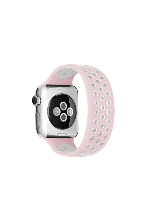 Apple Watch 38mm Ayarlı Delikli Silikon Kordon (saat Değildir) - Pembe-beyaz