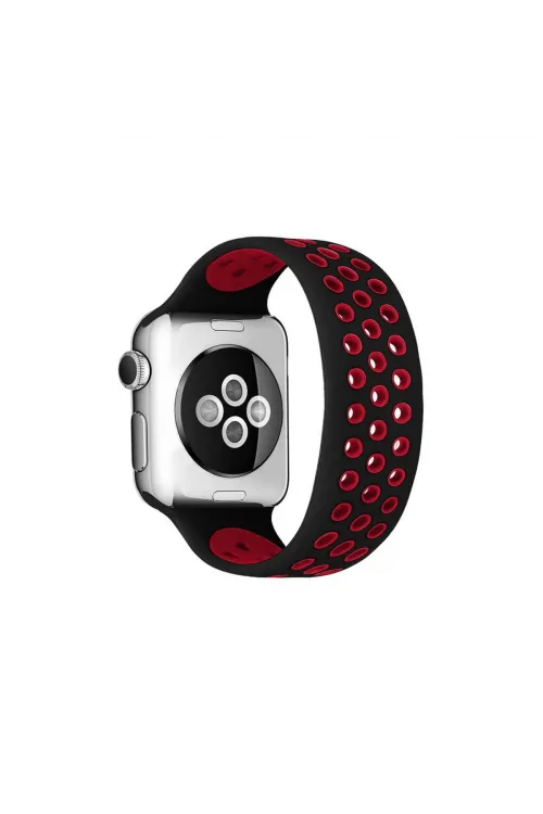 Apple Watch 38mm Ayarlı Delikli Silikon Kordon (saat Değildir) - Siyah-kırmızı