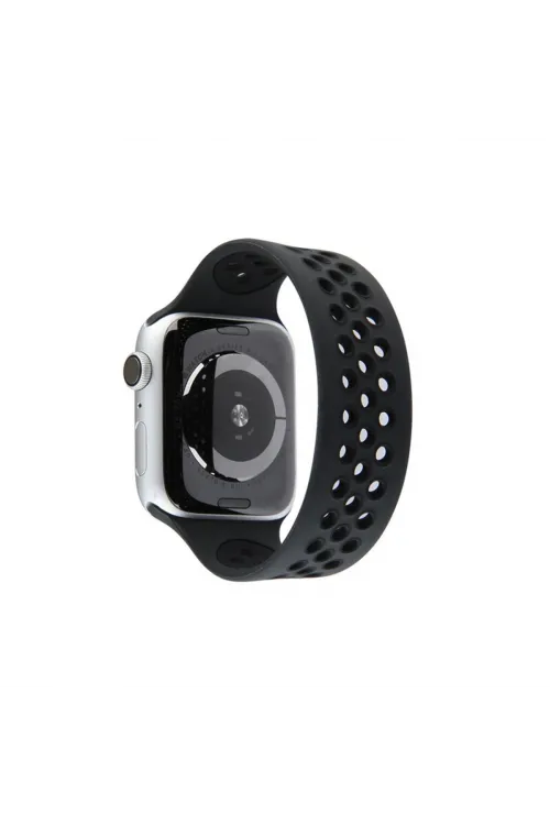 Apple Watch 38mm Ayarlı Delikli Silikon Kordon (saat Değildir) - Siyah-siyah