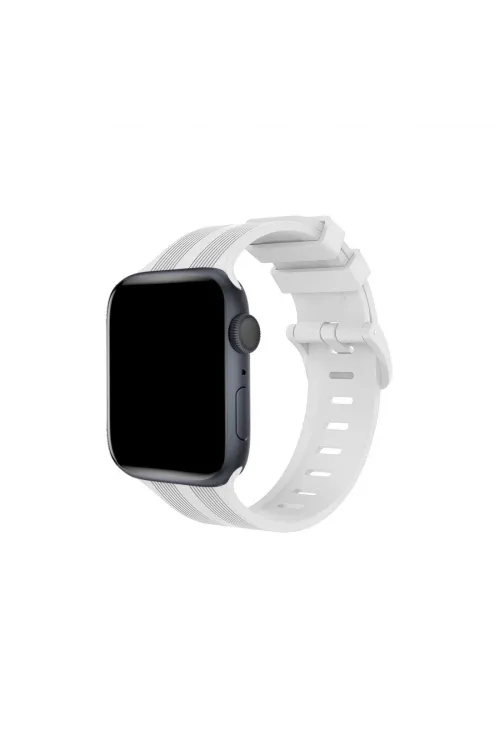 Apple Watch 38mm Kr408 Çizgili Silikon Kordon (saat Değildir) - Beyaz