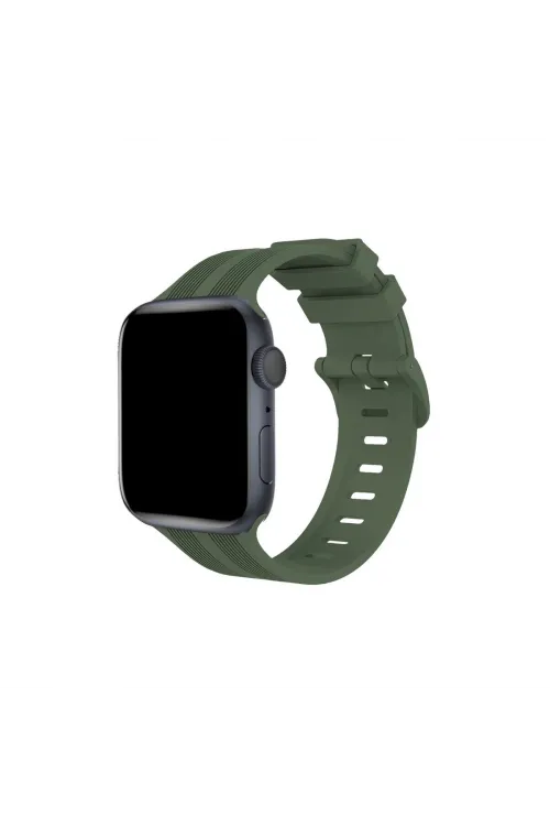 Apple Watch 38mm Kr408 Çizgili Silikon Kordon (saat Değildir) - Koyu Yeşil
