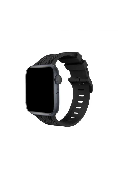 Apple Watch 38mm Kr408 Çizgili Silikon Kordon (saat Değildir) - Siyah
